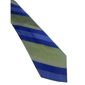 Merona Tie Blue Green Silk Diagonal Repp Stripe Preppy Y2K Career Wedding Guest